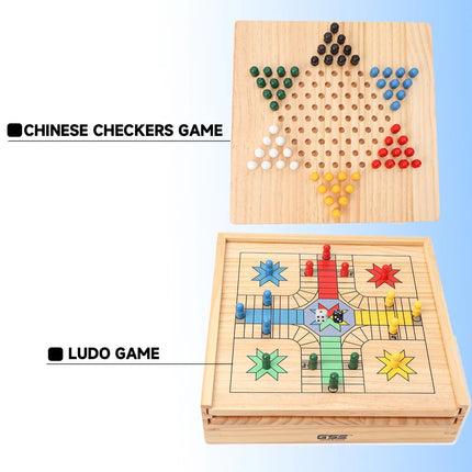 9-in-1 Board Game Set Chess Checkers Ludo Backgammon Poker Dice Combo
