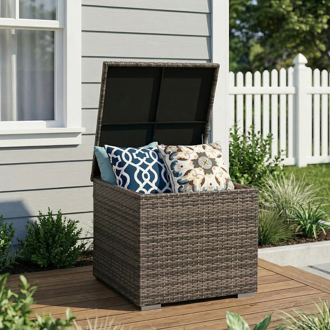 90 Gallon Wicker Outdoor Storage Box with Waterproof Lid Gas Spring