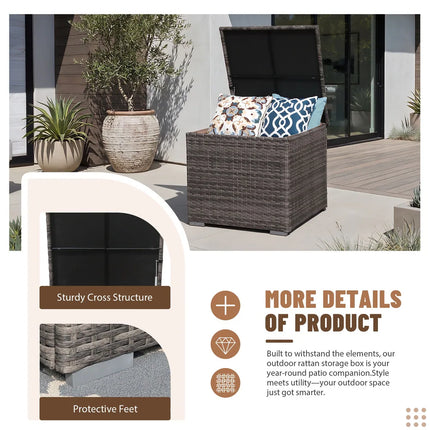 90 Gallon Wicker Outdoor Storage Box with Waterproof Lid Gas Spring