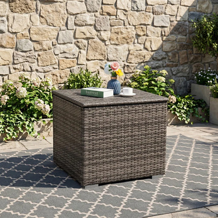 90 Gallon Wicker Outdoor Storage Box with Waterproof Lid Gas Spring