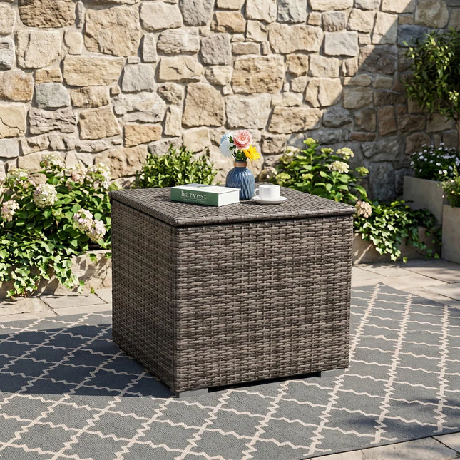 90 Gallon Wicker Outdoor Storage Box with Waterproof Lid Gas Spring