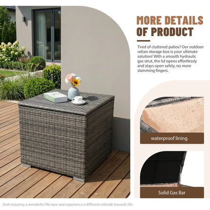 90 Gallon Wicker Outdoor Storage Box with Waterproof Lid Gas Spring