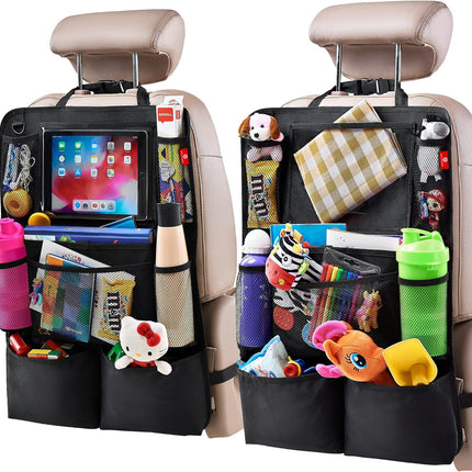 Backseat Car Organizer with Touch Screen Holder – 9 Pockets, 2 Pack, Black