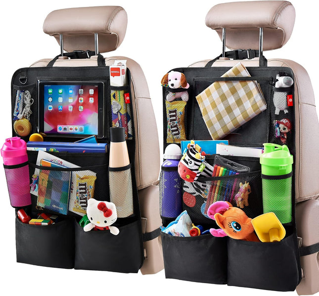 Backseat Car Organizer with Touch Screen Holder – 9 Pockets, 2 Pack, Black