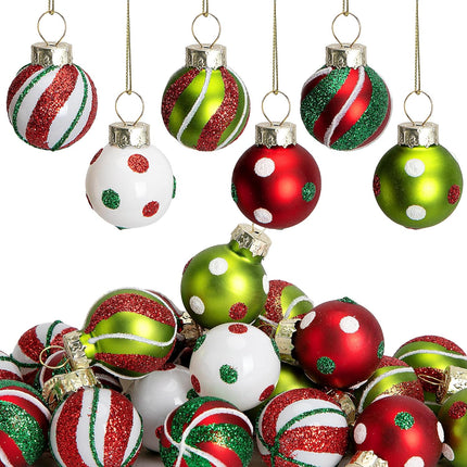 24 Pcs Christmas Glittering Elf Balls – Mini 1" Glass Ornaments with Painted Swirl Dots