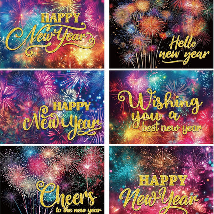 12-Pc 2026 New Year Cards for Family & Office – Firework Design with Envelopes