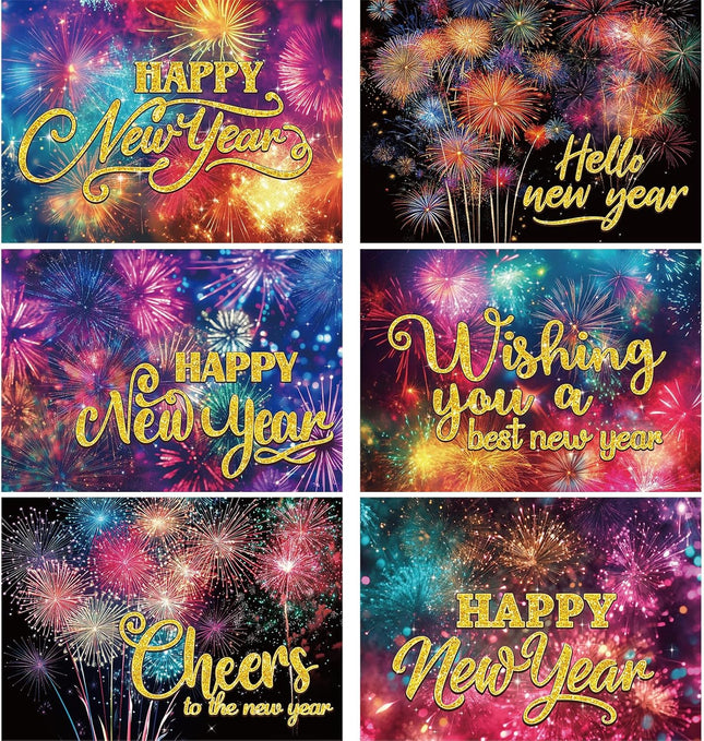 12-Pc 2026 New Year Cards for Family & Office – Firework Design with Envelopes