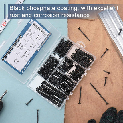 166 pcs Drywall Screws Assortment Kit – High Hardness, Phillips Drive, 6 Sizes