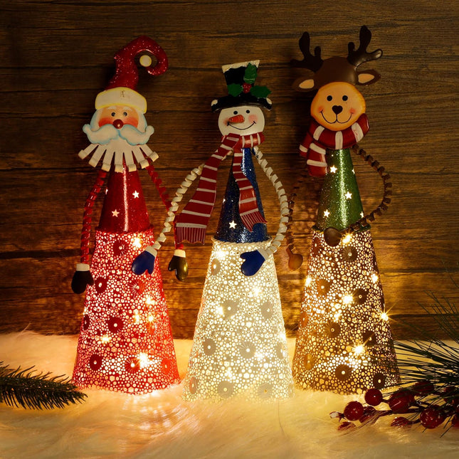 3PCS Indoor LED Christmas Decorations Santa, Snowman & Reindeer Figures
