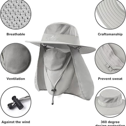 Outdoor Fishing Hat with Neck Flap UV Protection Sun Cap for Adults