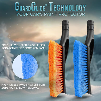 27" Car Snow Brush & Ice Scrapers (2 Pack), Scratch-Free Bristle, Aluminium Body