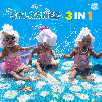 3 in 1 Splash Pad Sprinkler Pool Kids Baby Water Toy Outdoor Play Mat 60