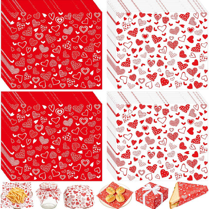 160 Pcs Valentine’s Day Heart Wax Paper: Food, Deli, & Sandwich Wraps for Parties