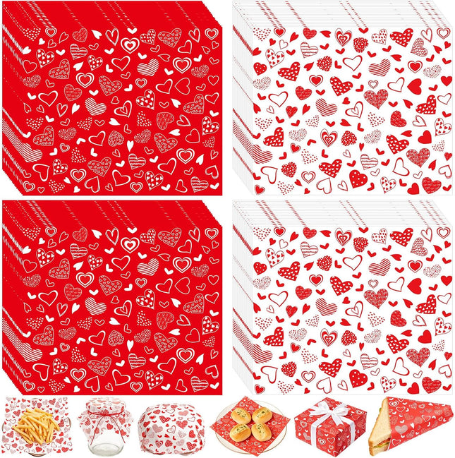 160 Pcs Valentine’s Day Heart Wax Paper: Food, Deli, & Sandwich Wraps for Parties