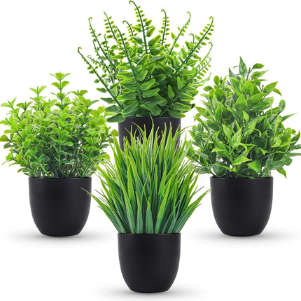 4-Pack Artificial Plants – Small Faux Plants for Home & Office Decor