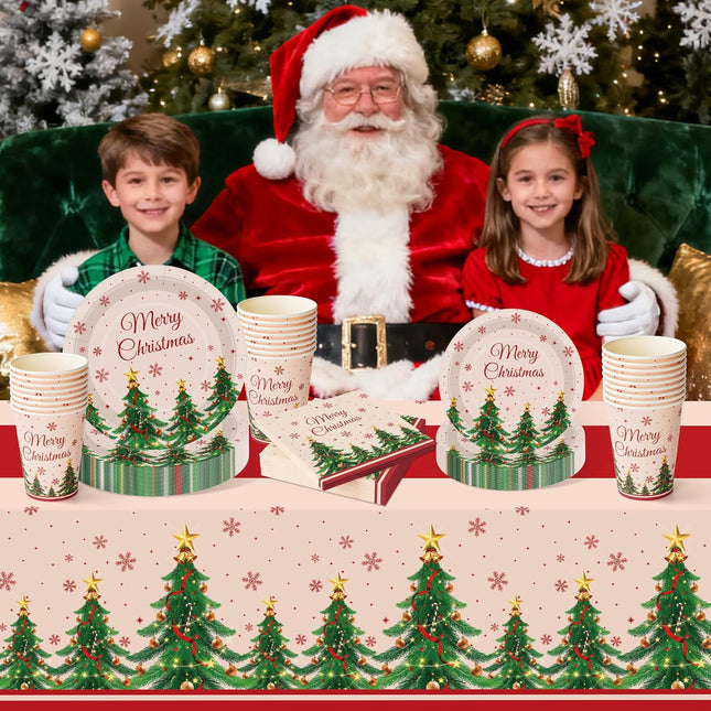 102-Pcs Christmas Party Supplies Xmas Tree Themed Set for Festive Holiday Decor