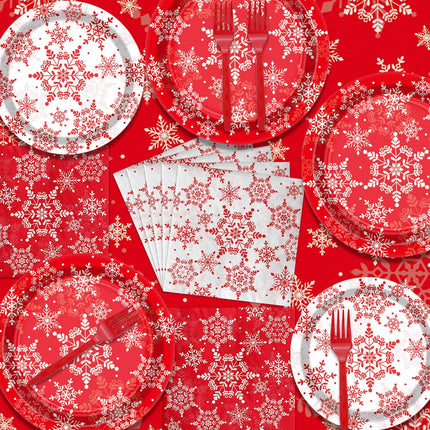 Christmas Snowflakes Tableware Set – Plates, Napkins & Forks for 20 Guests