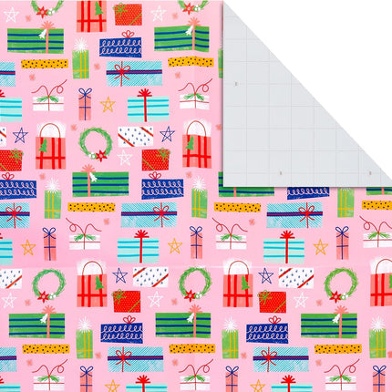 12PCS Cute Christmas Wrapping Paper Sheets – Pink & Mint with Gift Tags