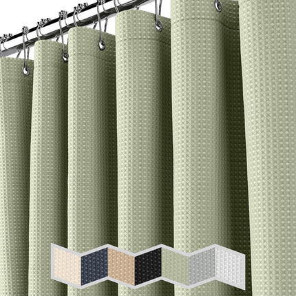 Sage Green Waffle Shower Curtain – Hotel Style, 72x72 Inch Bathroom Curtain