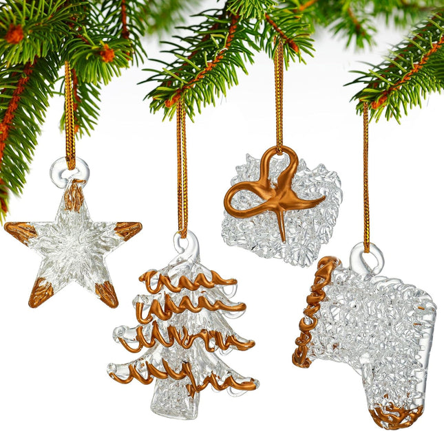 Glass Christmas Tree Ornaments 2 Inch Set of 4 Mini Blown Glass Decor