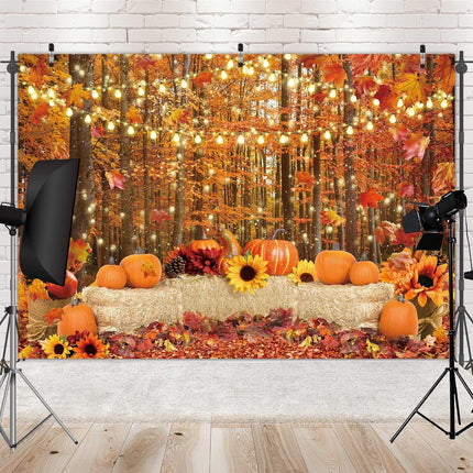 Autumn Photography Backdrop 7x5ft – Forest, Leaves, Pumpkin Decor