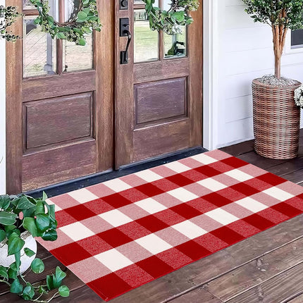 Christmas Entryway Rug – 24"x51" Buffalo Plaid, Machine Washable, Indoor Outdoor