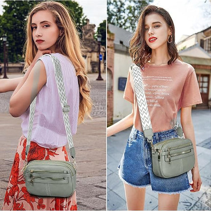 6-Pocket Crossbody Bag for Women, Vegan Leather Shoulder Purse, Travel Handbag