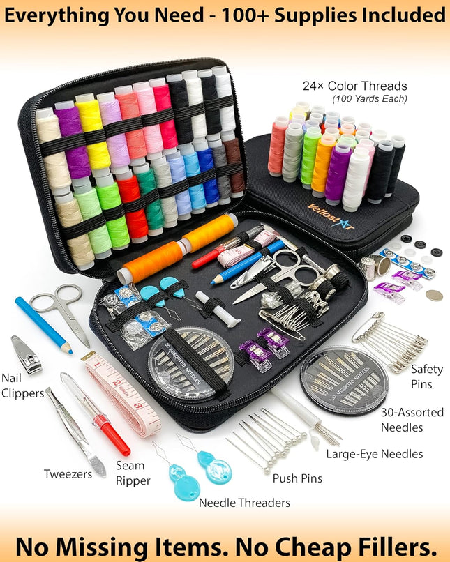 Sewing Kit for Adults & Beginners – Portable Travel Kit with 24 Thread Colors & Tools