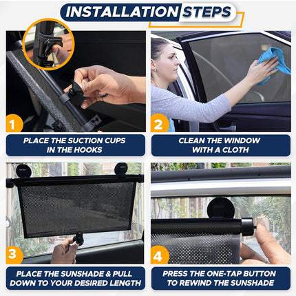 Car Side Window Sun Shade (2 Pack) – Retractable UV & Glare Protection for Kids
