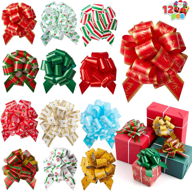 12PCS Large Christmas Pull Bows – 5" Wide for Gift Wrapping & Tags