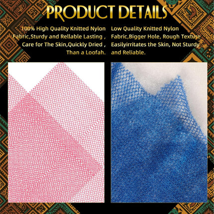 3 Pack African Exfoliating Net Sponge Long Nylon Body Back Scrubber Pink Yellow Purple
