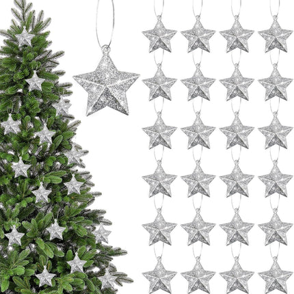 48-Pcs Glittering Star Ornaments, Mini Plastic Hanging Decorations for Christmas Tree