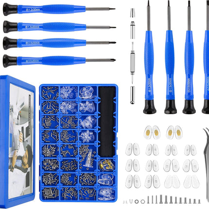 Magnetic Eyeglass Repair Kit with Precision Screwdriver Screws Nose Pads Tool Set