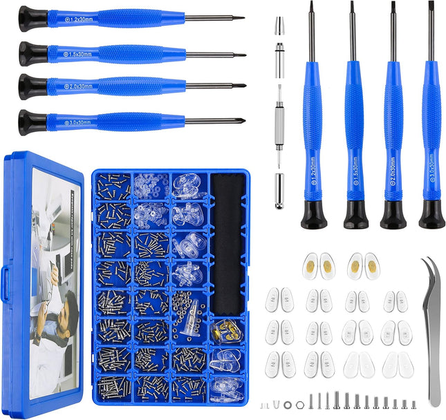 Magnetic Eyeglass Repair Kit with Precision Screwdriver Screws Nose Pads Tool Set