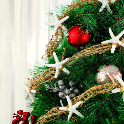 Christmas Starfish Garland with LED Lights | Ocean Beach Coastal Xmas Decor