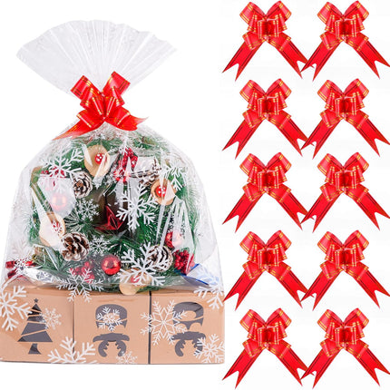 20-Piece Christmas Snowflake Cellophane Bags Set – 10 Pull Bow Bags for Holiday Gifting