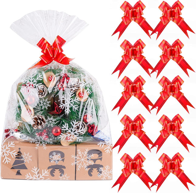 20-Piece Christmas Snowflake Cellophane Bags Set – 10 Pull Bow Bags for Holiday Gifting