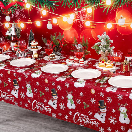 3-Piece Snowman Tablecloth Set 54 x 108 Inch Plastic Christmas Table Covers Rectangles