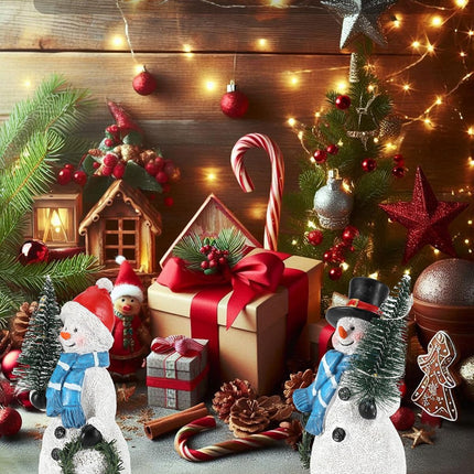Christmas Snowmen Duo with Lighted Tree Wreath – Resin Figurines, Indoor Use