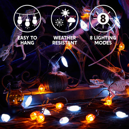 19.7FT Halloween String Lights, 30 LED 3D Ghost Pumpkin Lights, 8 Modes