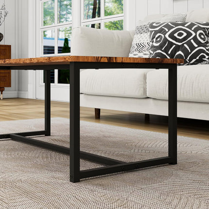 Rectangular Coffee Table Black Metal Frame Rustic Brown Wood Top for Living Room