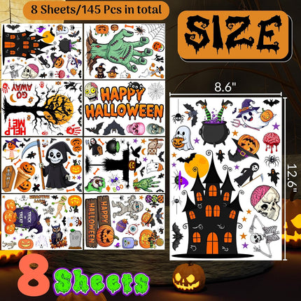145-Piece Halloween Window Clings, Pumpkin Skull Skeleton Spider Glass Door Decals