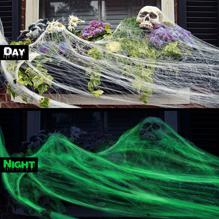 1600 Sq Ft Glow-in-the-Dark Halloween Spider Web, White Stretchy Creepy Web Decor