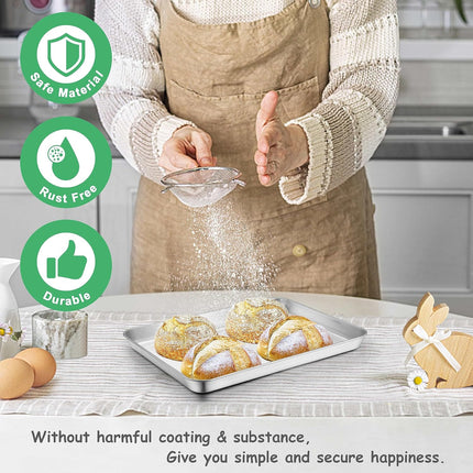 10.4" Stainless Steel Baking Sheet Pan, Rolled Rim Cookie Tray, Rustproof