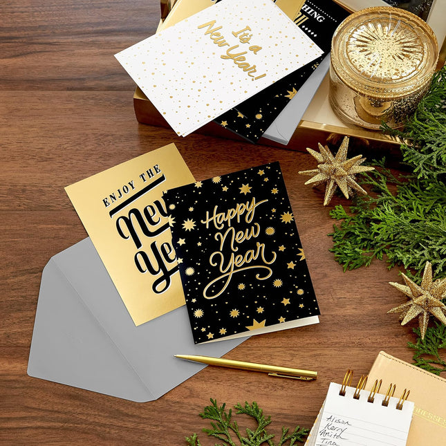 Happy New Year Cards Assortment 16 Cards & Envelopes 4 Designs