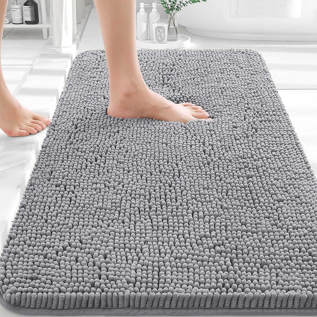 Grey Bath Mat 30x20 – Extra Soft, Rubber Backing, Machine Washable