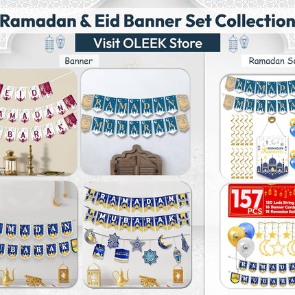 2026 Ramadan Home Decor Set: Wreath, 2 Banners, 18 Balloons & Mubarak Gifts