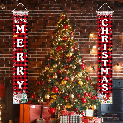 Merry Christmas Banner Xmas Porch Door Sign for Indoor Outdoor Decorations