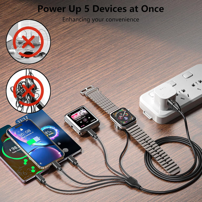 5-in-2 Multi Charging Cable – USB A/C to Lightning, Type-C, Micro & Wireless