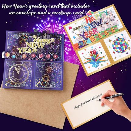2-Piece 3D New Year Greeting Cards – Pop-Up Handmade Cards with Envelope